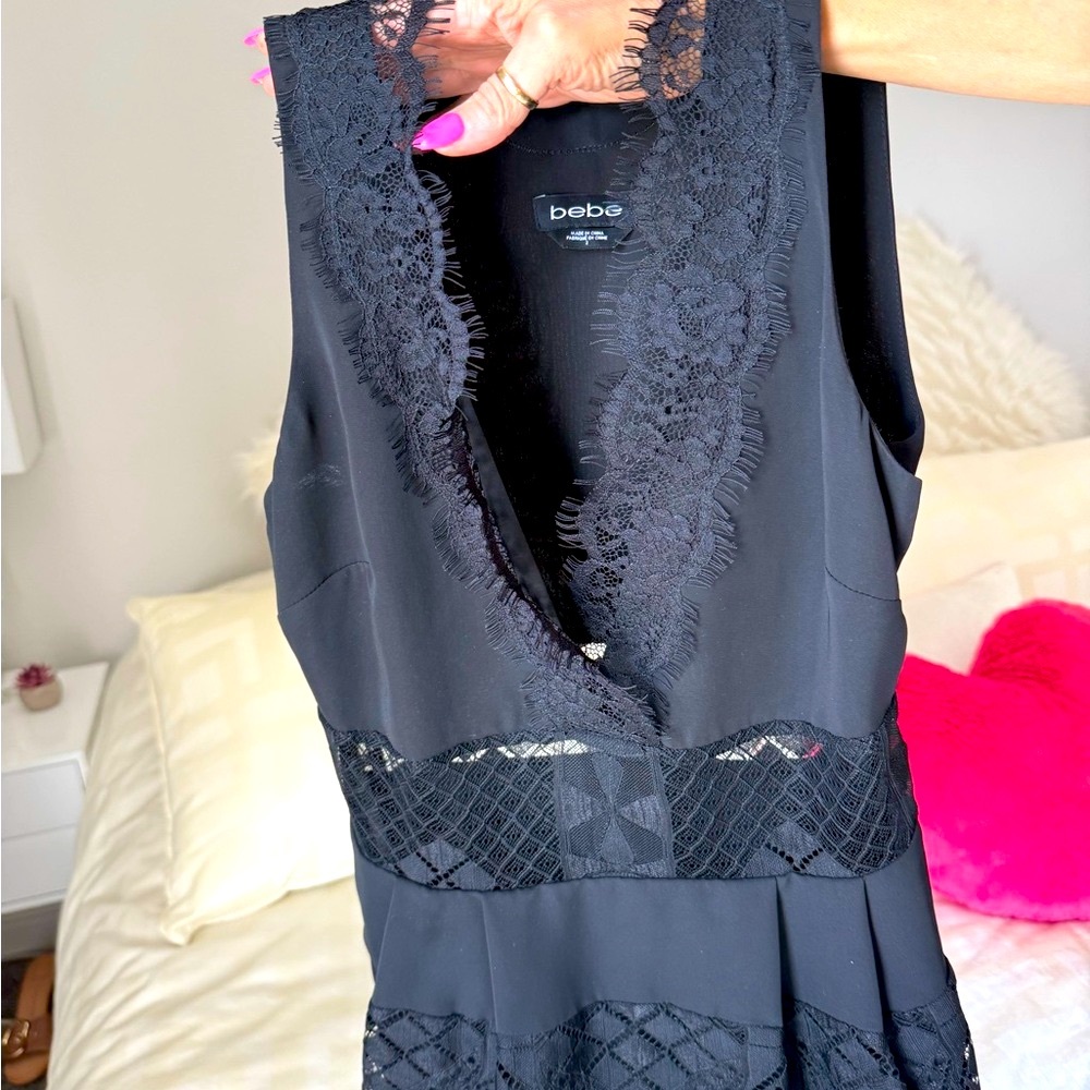 Bebe Lace Sleeveless Black  Top